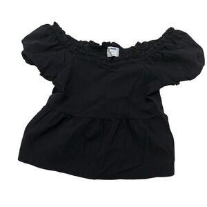 Old Navy Black Top sz L (10-12) Puff Short Sleeves Babydoll Top